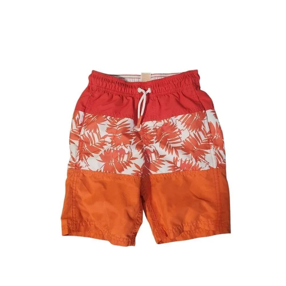 Cat & Jack Swim Trunk Shorts Orange Floral Print Kids Boys Size Small 6/7